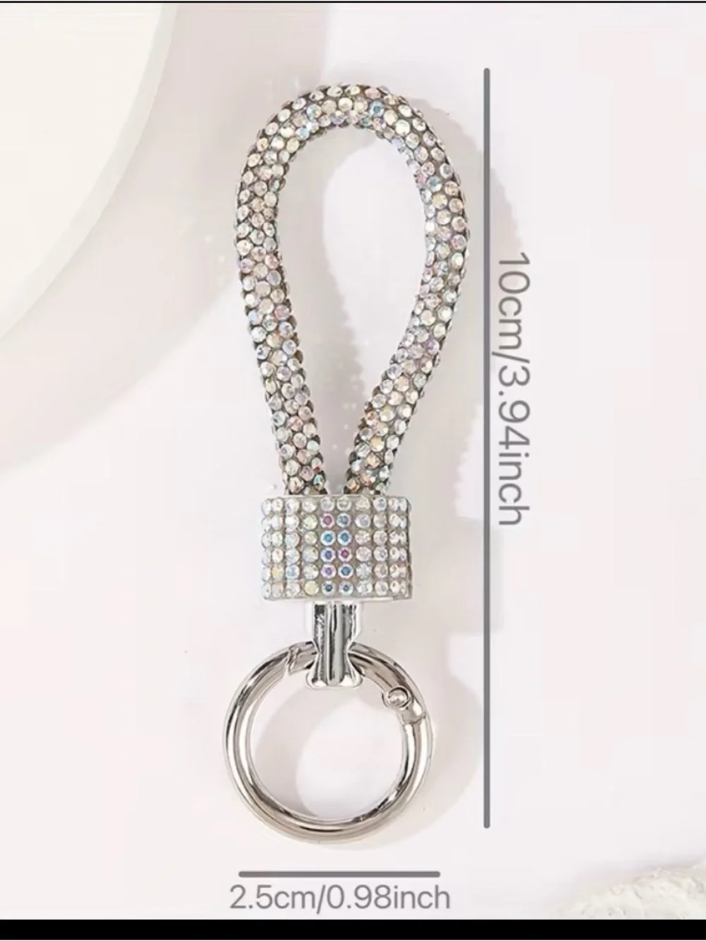 Crystal Loop Keyring - Silver Rhinestone Accent - Picture 2 of 2